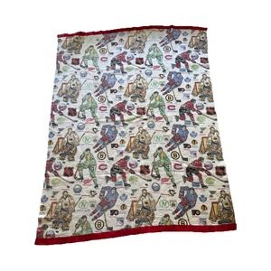 Vintage 90s NHL Felt King Blanket Coverlet Tapestry USA 90x 74 All Over‎ Print